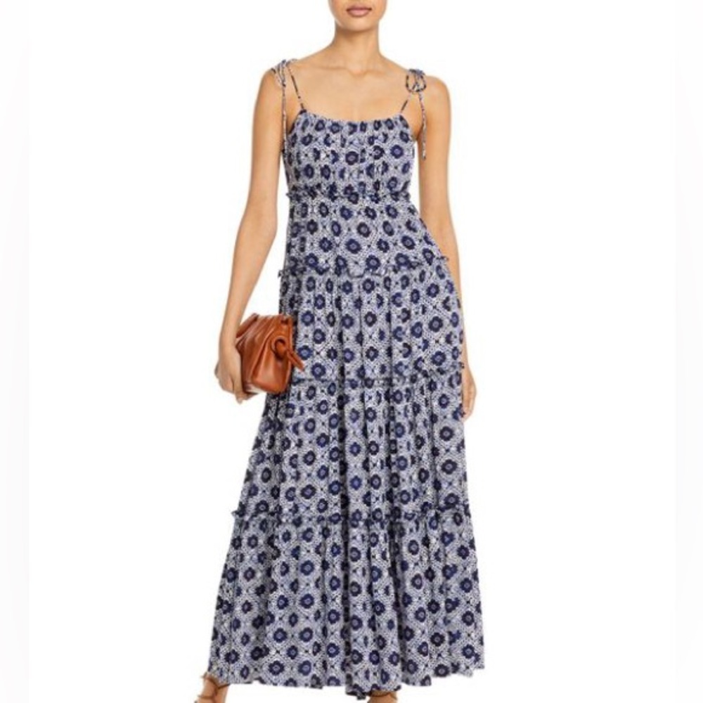 Aqua Batik Tiered Maxi Dress in Blue